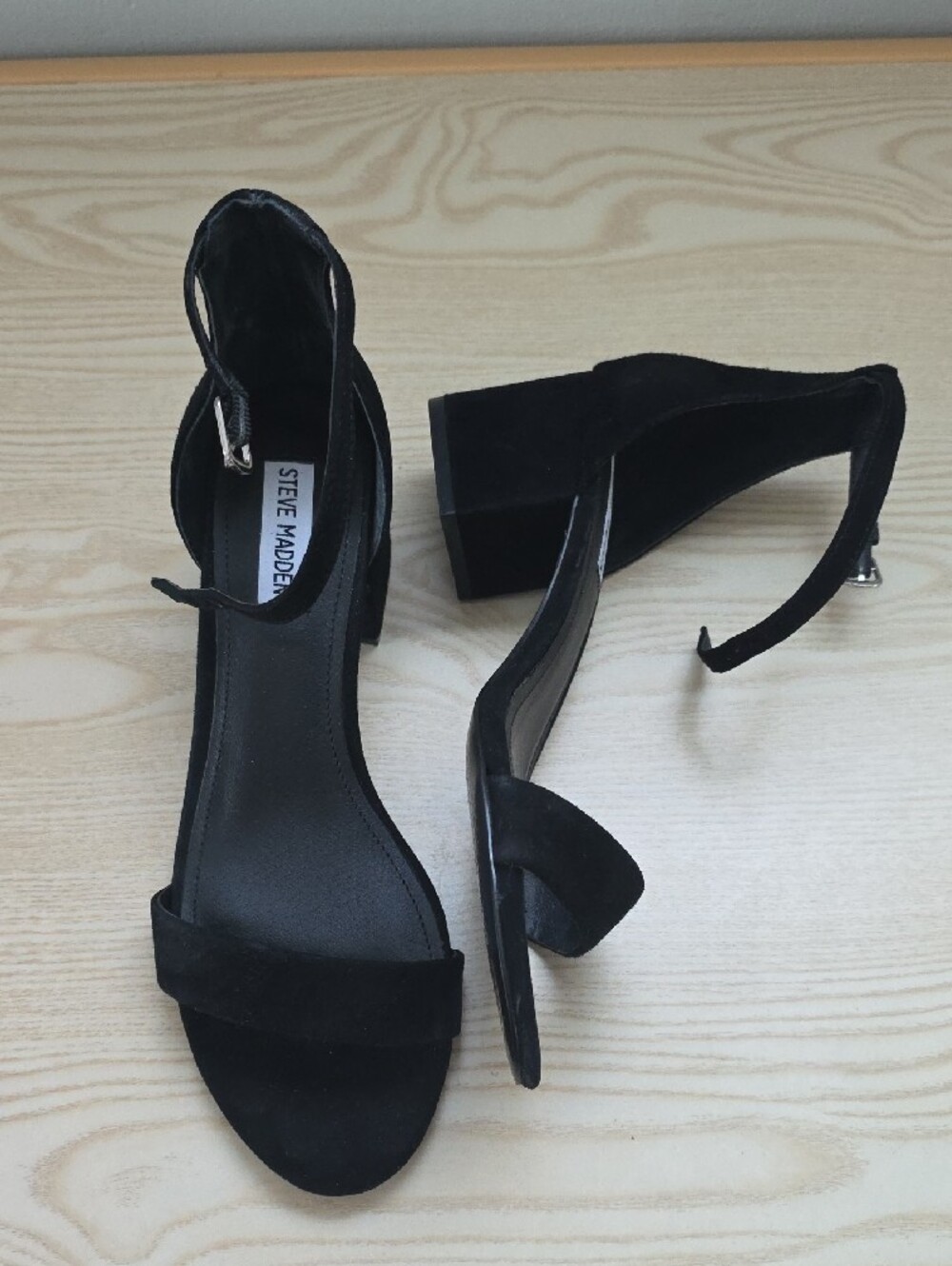 Steve Madden IRENEE Black Suede Ankle Strap Block Heels